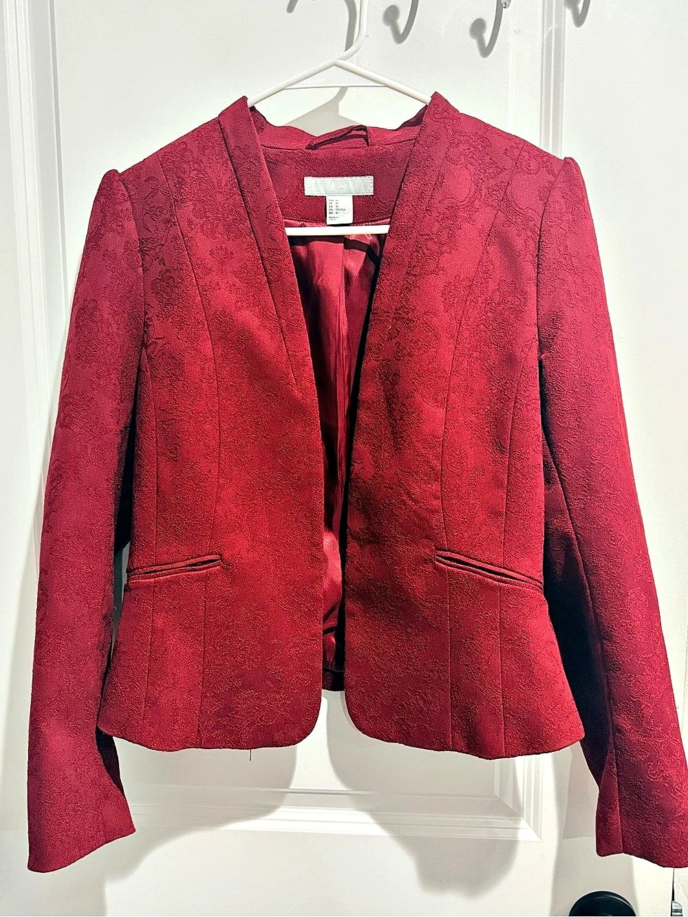 H&M Floral Jacquard Blazer in Red Size Large